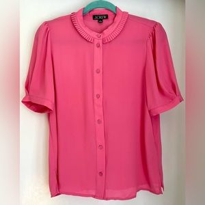 J. Crew Pink short sleeved blouse with ruffles size small